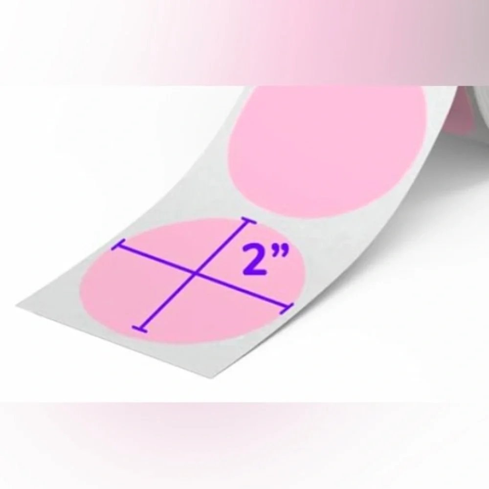 50 STICKERS - 2” ROUND - SIZE LABELS - SMALL ‘S’ - PINK